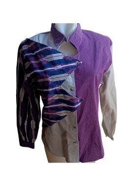 True Vintage Western Cowgirl Top Medium Open Range Southwestern Shirt Aztec